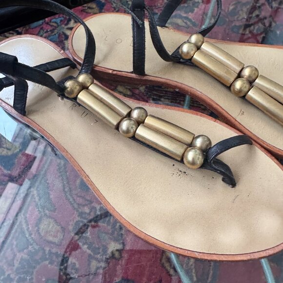 Lola Cruz Black Flat Sandals w Gold Cylinder & Ball HTF EU 37 US 6.5 - Picture 3 of 7